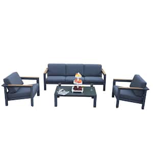 Ruby Black 4-Piece Aluminum Outdoor Patio Conversation Set with Cushions