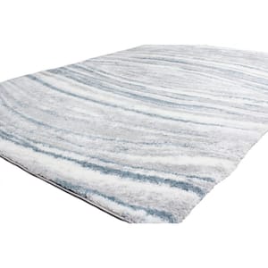 Andes White/Blue 4 ft. x 6 ft. (3'6" x 5'6") Geometric Contemporary Accent Rug