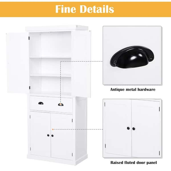 HOMCOM White Wood 23.5 in. Pantry Cabinet with Drawer and Adjustable  Shelves 835-946V80WT - The Home Depot