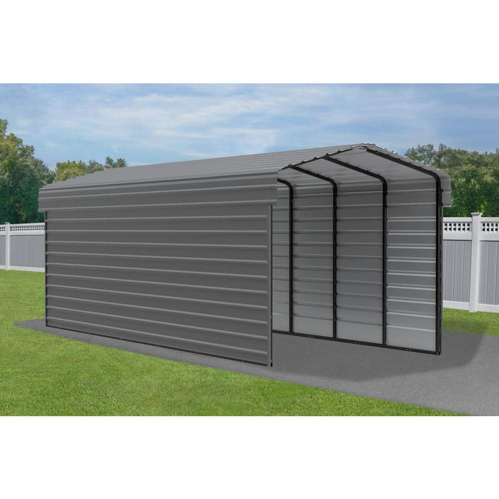 Charcoal Steel Peak Carport with 2-Sided Enclosure