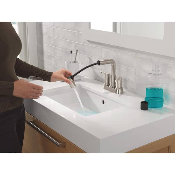 Nicoli 4 in. Centerset Double Handle Pull-Down Spout Bathroom Faucet in Stainless