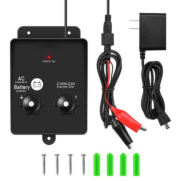2-in-1 Electric Fence Energizer 2-mile 8 Acres Fence Power Adapter with Led Indicator Easy to Install for Animals Safety