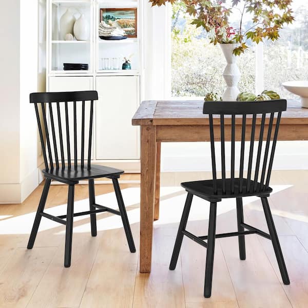 LUE BONA Windsor Black Solid Wood Dining Chairs for Kitchen and Dining Room (Set of 2)
