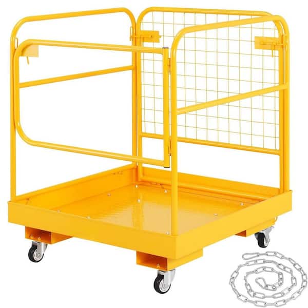 6 ft. Steel Foldable Forklift Safety Cage Work Platform 1200 lbs. Capacity with Lockable Swivel Wheels for Aerial Work