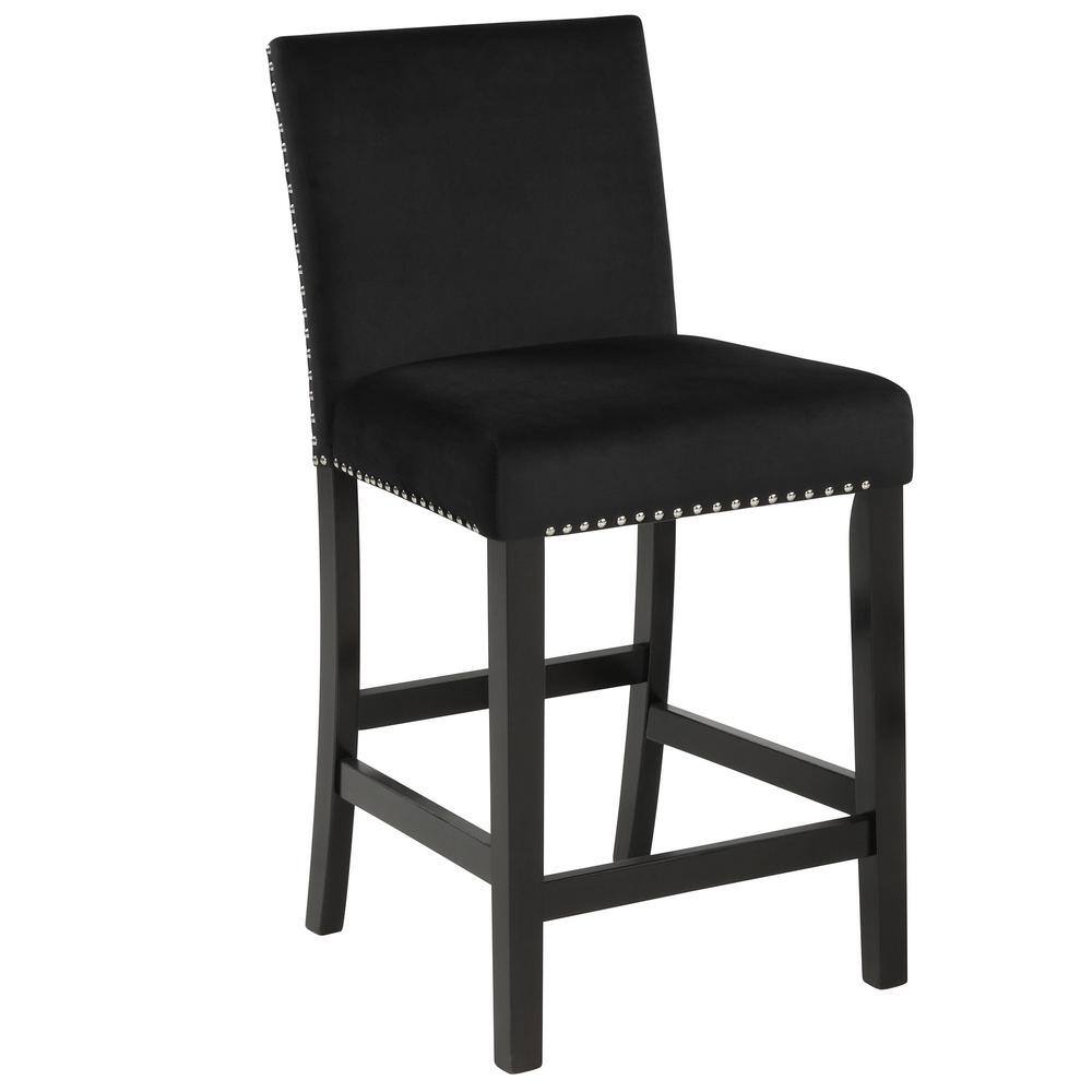 Celeste 39.5" Black Velvet Upholstered Counter Chair with Silver Nailhead Trim
