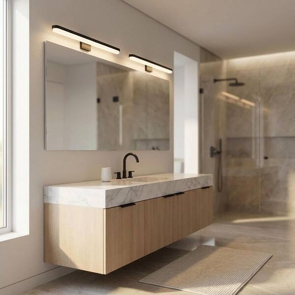 Ismay 36 in. W x 5 in. H 1-Light Midnight Black LED Bathroom Vanity Light with Matte Frosted Acrylic Panels