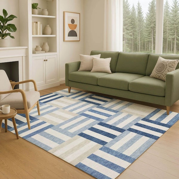 Chantille Machine Washable Indoor/Outdoor Abstract ACN2332 Navy 8 ft. x 10 ft. Area Rug