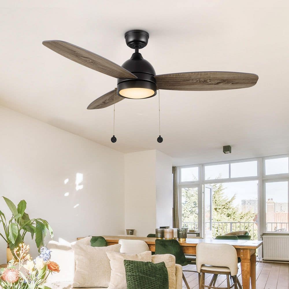 Troyes 52 in. Indoor Black Downrod Standard 3-Speed DC Ceiling Fan with Dimmable LED and Pull Chain price history on PriceWatchPro