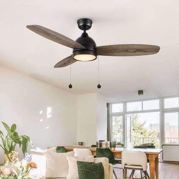 CARRO Troyes 52 in. Indoor Black Downrod Standard 3-Speed DC Ceiling Fan with Dimmable LED and Pull Chain