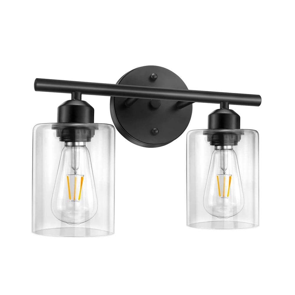 Uixe 10.44 in. 2Light Matte Black Bathroom Vanity Light with Clear