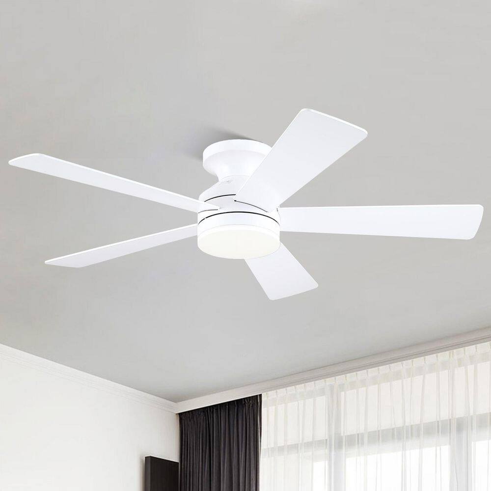 46 in. Indoor Integrated LED Light Flush Mount White Ceiling Fan with Reversible DC Motor and Remote Control price history on PriceWatchPro