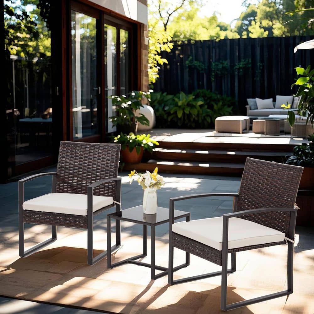 3-Piece Patio Furniture Set, Wicker square Table Outdoor Bistro Set with Be