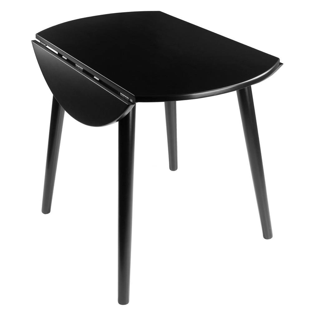 Mid-Century Modern Moreno Black Wood 36" Round Extendable Dining Table