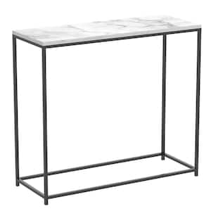 Safdie and Co. 31 in. Marble Black Rectangle Wood Console Table