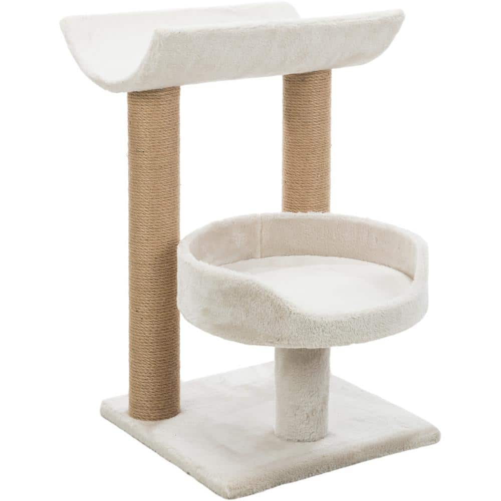 Light Gray and Beige Sisal 2-Level Cat Tree with Plush Platforms