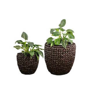 Eden Grace Round All-Weather Wicker Planter Outdoors Patio Herb Garden Furnishings Pack of 2