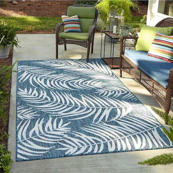 Outdoor Botanical Palm Teal 8 ft. x 11 ft. 4 in. Area Rug
