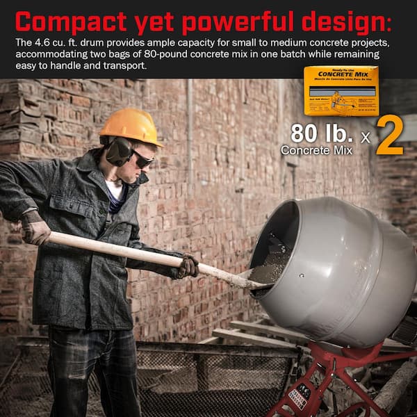 4.6 cu. ft. Portable Gear-Driven Electric Concrete Cement Mixer