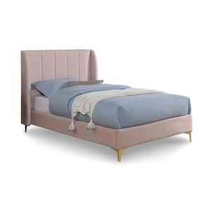Sandia Crest Light Pink Metal Upholstered Frame Twin Platform Bed with Wing-Back Headboard