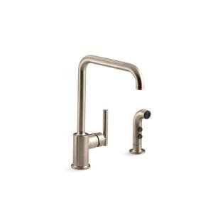 Purist Single Handle Standard Kitchen Faucet With Side Sprayer in Vibrant Brushed Bronze