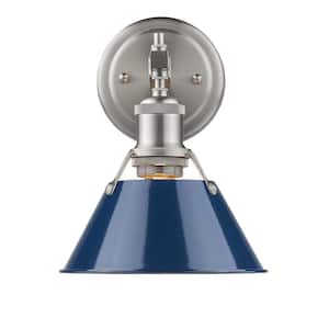 Orwell PW 1-Light Pewter Bath Light with Navy Blue Shade