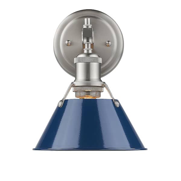 Golden Lighting Orwell PW 1-Light Pewter Bath Light with Navy Blue Shade