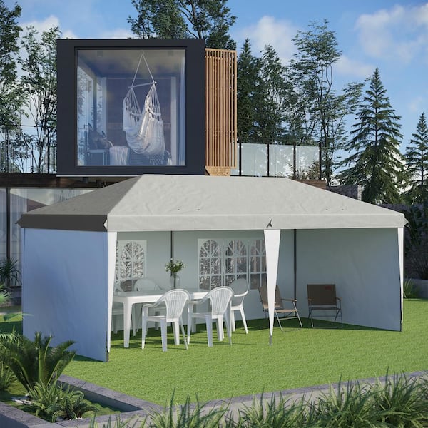 10 ft. x 20 ft. White Pop Up Canopy Tent with 4 Sidewalls, Heavy Duty Tents Outdoor Instant Gazebo with Carry Bag