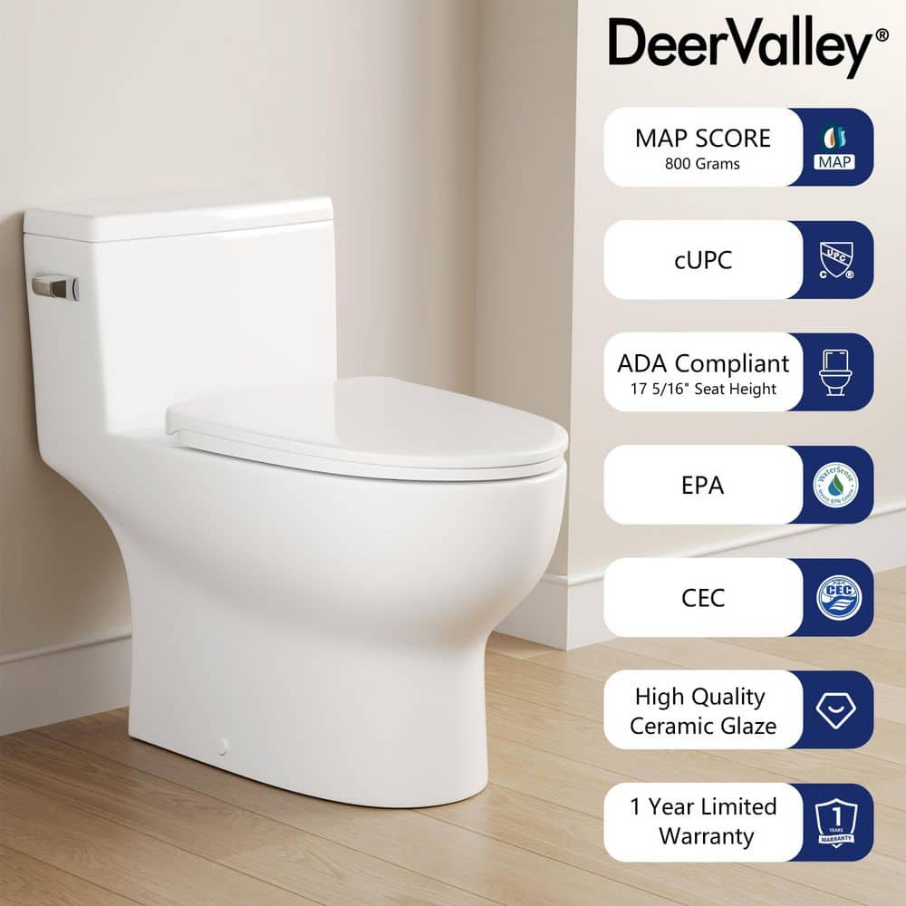 White Elongated One-Piece High Efficiency Toilet with ADA Seat