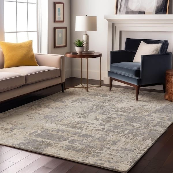 Mayfield Premium Machine Washable Abstract AMF1008 Ivory 5 ft. x 7 ft. 6 in. Area Rug