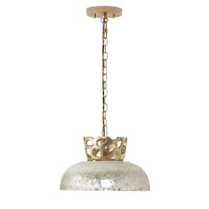Adelaide 13 in. 1-Light Gold Shaded Pendant Light with Painted Silver Dome Shade