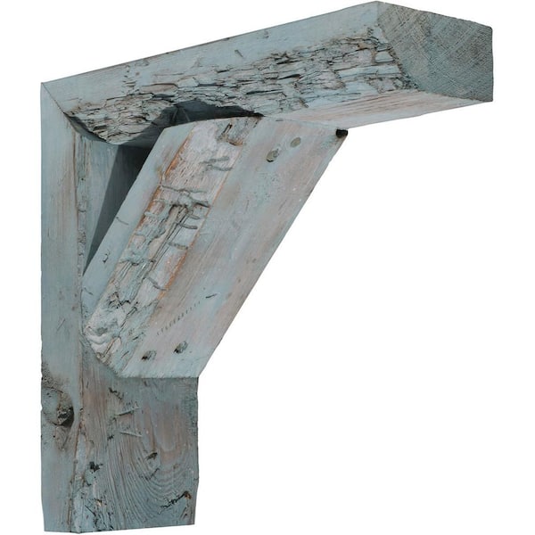 Ekena Millwork Barnwood Solid Wood Decor 3-1/2 in. W x 12 in. H x 8 in. D Driftwood Blue Farmhouse Bracket (Case of 4)