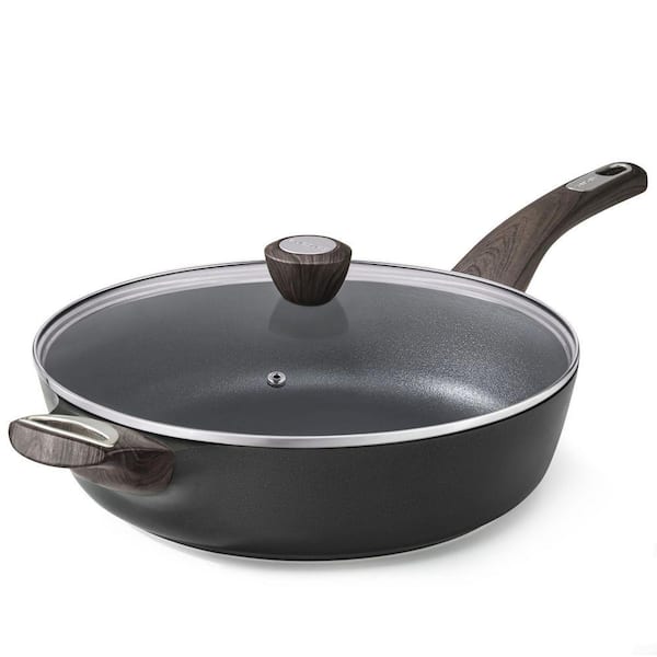 12 in. Ceramic Nonstick Frying Pan Skillet with Lid, Healthy Non Toxic Cooking Pan with Helper Handle, Black
