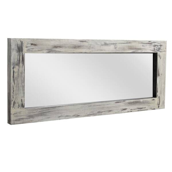 Dovelina 58 in. x 24 in. Rustic Rectangle Wide Framed White Wooden Wall Mirror