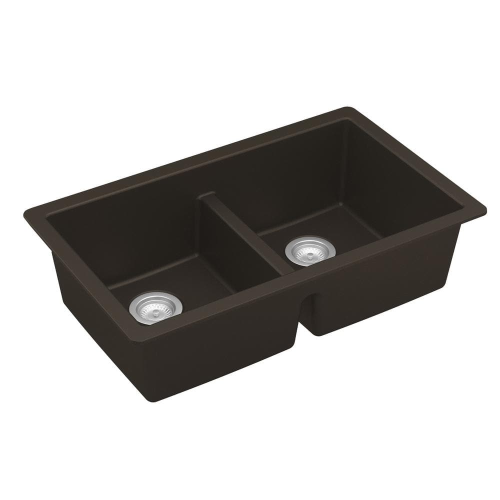 Brown Quartz 32'' Double Bowl Undermount Kitchen Sink