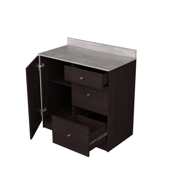 Inval 36.02 in. W x 19.69 in. D x 37.80 in. H Natural Stone/Espresso Ready to Assemble Wood Breakroom Base Kitchen Cabinet