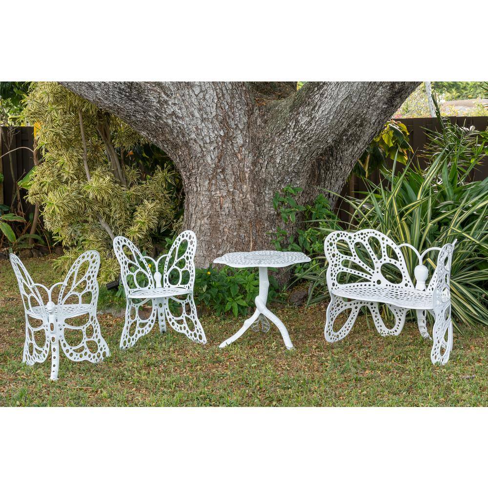 Elegant White Aluminum Butterfly Garden 4-Piece Set