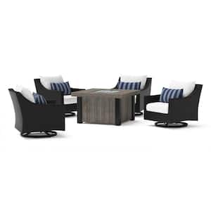 Deco 5-Piece Wicker Motion Patio Fire Pit Conversation Set with Sunbrella Centered Ink Cushions