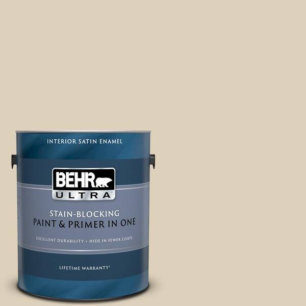 BEHR ULTRA 1 gal. #UL160-14 Natural Almond Satin Enamel Interior Paint and Primer in One