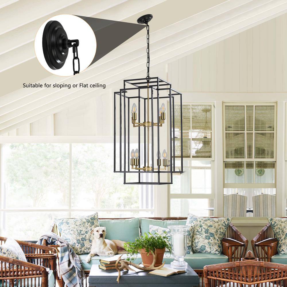 Black and Gold Geometric Metal Cage Chandelier with 8 Lights