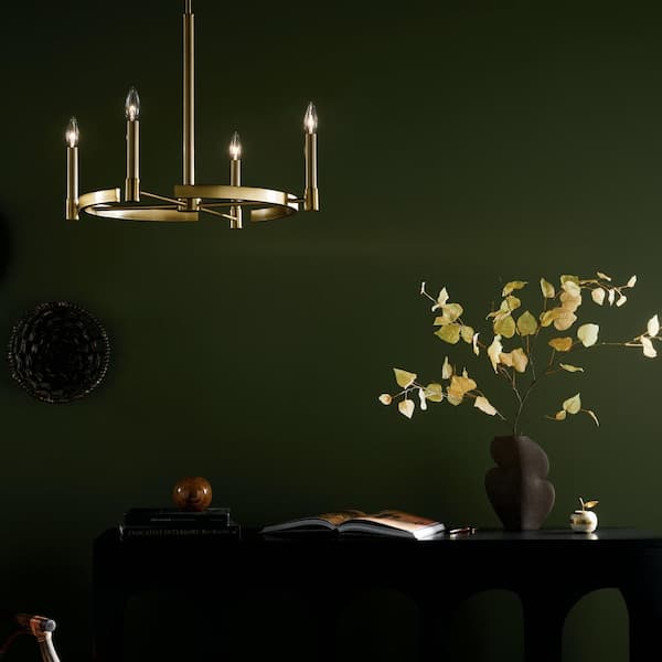 Tolani 26 in. 4-Light Brushed Natural Brass Art Deco Candle Circle Chandelier for Dining Room