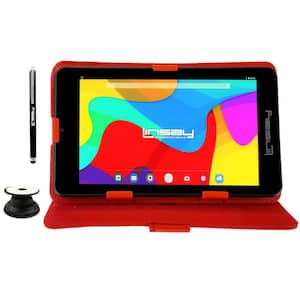7 in. 2GB RAM 32GB Storage Android 12 Tablet with Red Leather Case, Holder and Pen
