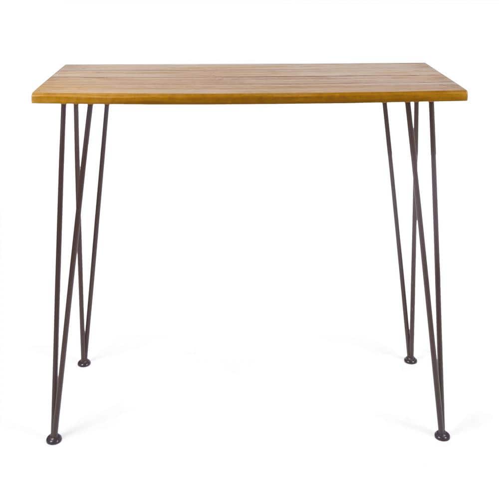 Denali Teak Finished Industrial Wood And Metal Bar Table, Brown