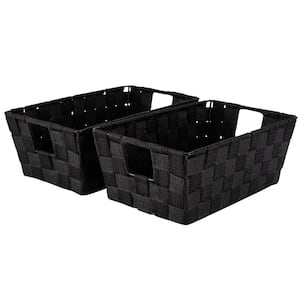 Black Small Woven Strap Shelf Cube Storage Bin (2-Pack)