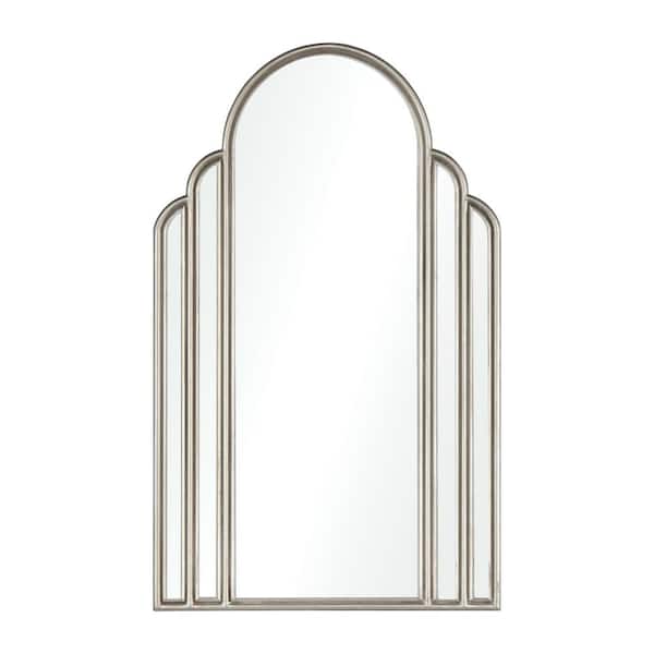 Unbranded Magnolia 15.75 in. W x 26 in. H Ostrich Feather Antique Silver Wall Mirror