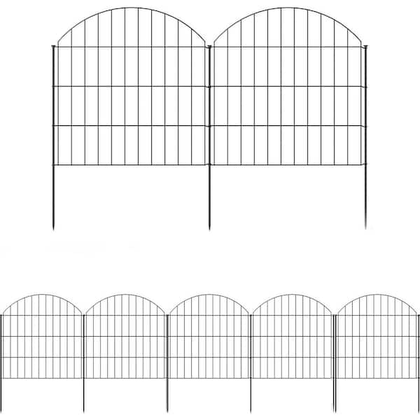 28 in. Metal Garden Fence 11.7 ft. 5 Panels w/6 Stakes Rustproof Animal Barrier No Dig Yard Flower Bed in Black Finish