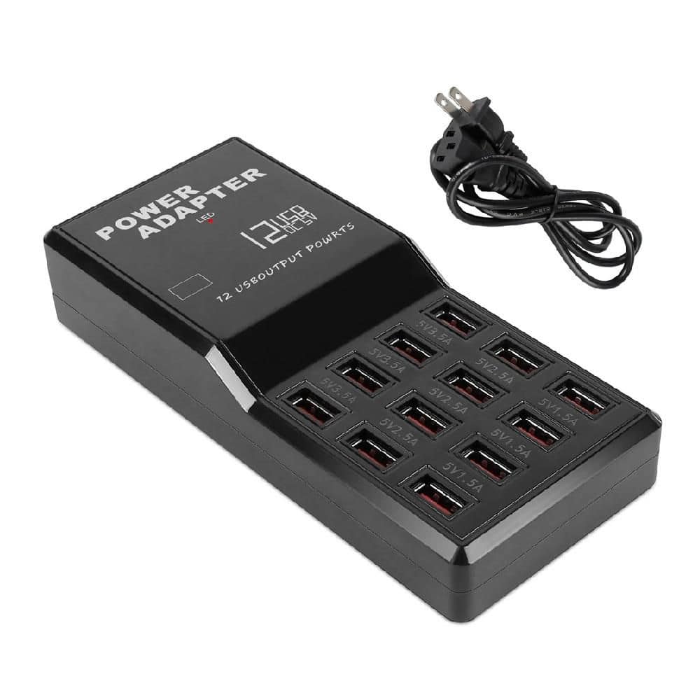 12-Port 60-Watt USB Charging Station Hub with Fast Charging, Overload Prote