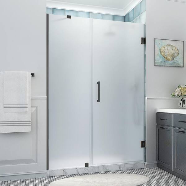 Aston Belmore XL 53.25 - 54.25 in. x 80 in. Frameless Hinged Shower Door with Ultra-Bright Frosted Glass in Oil Rubbed Bronze