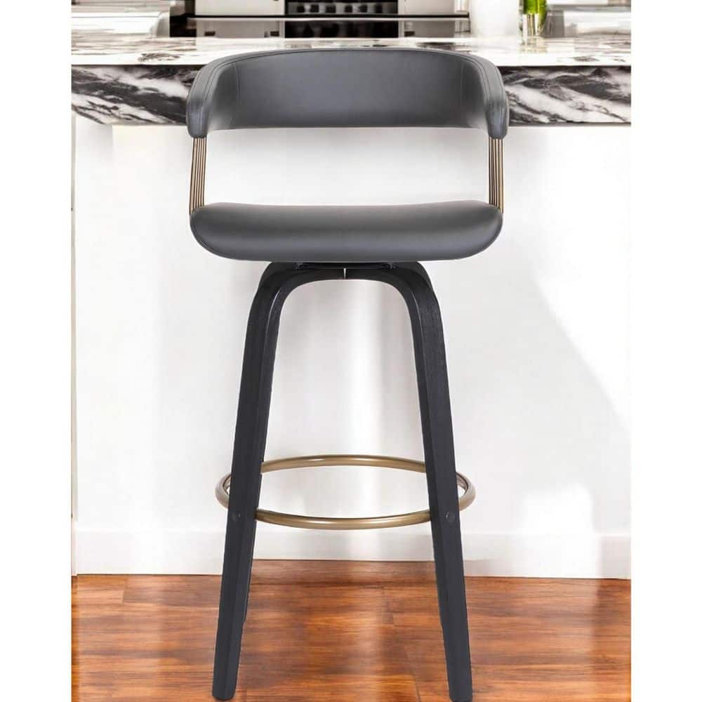 36.00 in. H Black, Gold Counter Height Manufactured Wood Bar Stool with Faux Leather Seat Set of 1 price history on PriceWatchPro