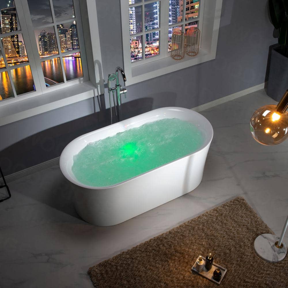 67" White Freestanding Acrylic Air Soaking Bathtub with 208 Jets