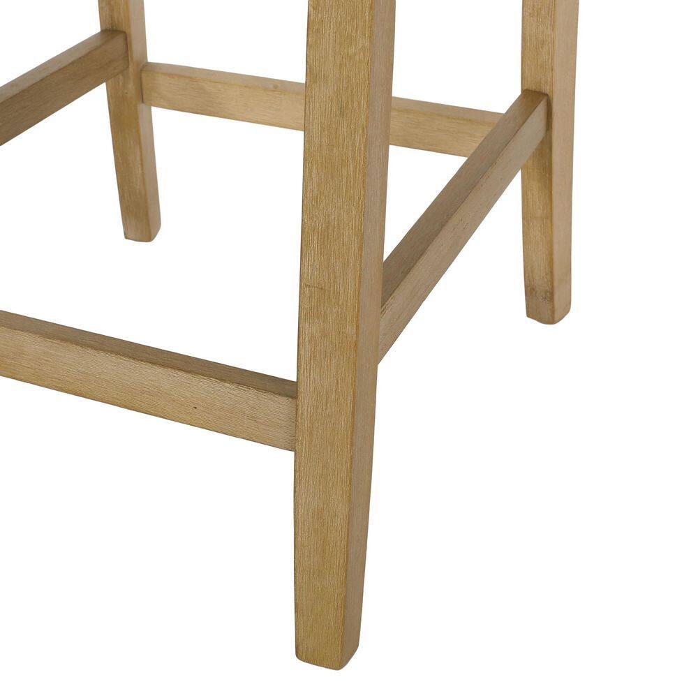 Weathered Brown Wood Button-Tufted Counter Stools, Set of 2